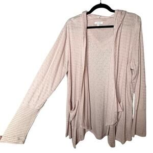 MAURICES CASUAL LIGHT PINK HOODED STRETCHY WRAP WITH POLKADOTS AND POCKETS XL